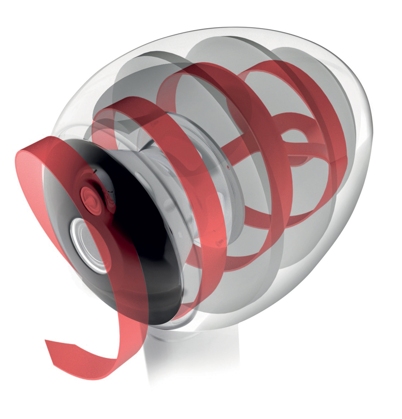 I diffusori HYLIXA presentano una linea di trasmissione a elica in attesa di brevetto che si spirala per 1,6 m attorno alla parte interna del cabinet.