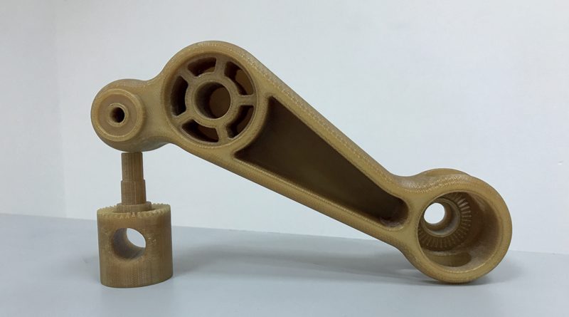 Blocco perno pedale per uso in ambito biomedicale, stampato in 3D sulla F900 di Stratasys in resina ULTEM™ 1010.