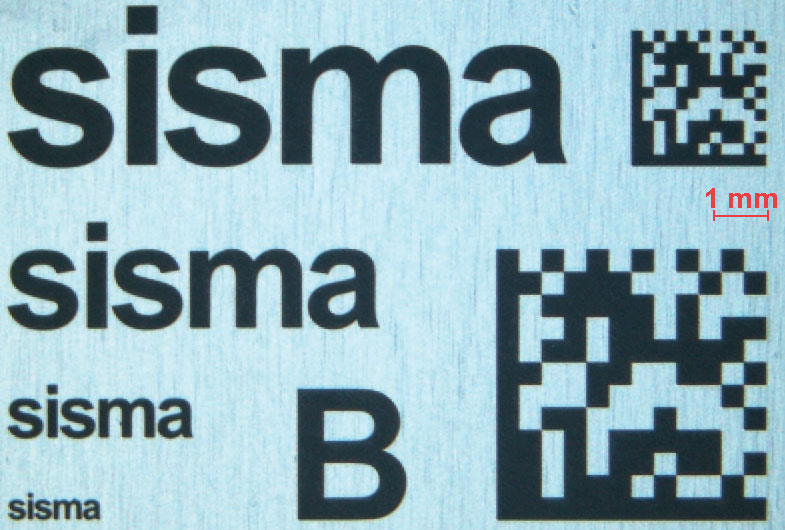 5. Esempio di marcatura di caratteri e UDI su placchetta di acciaio AISI 304, post-trattamenti.