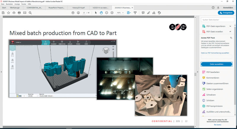 6. Esempio di flusso operative da EOS dai dati CAD fino al pezzo finito e quattro sistemi di controllo integrati.