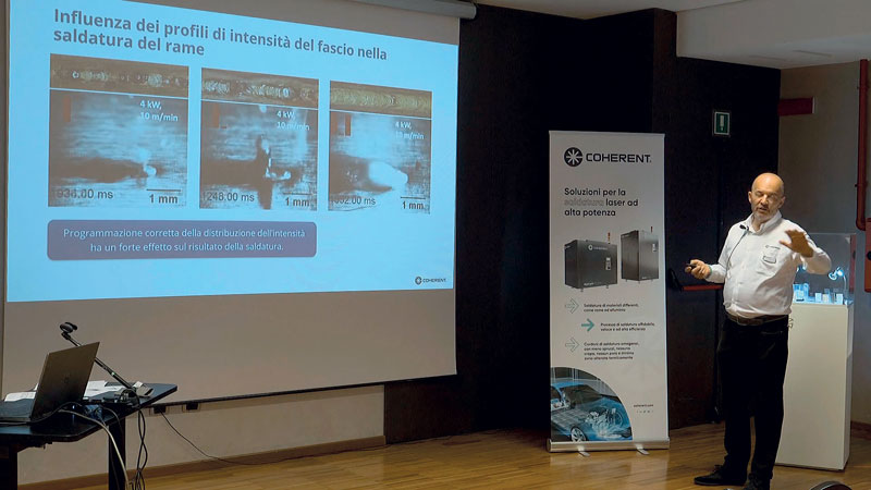 Paolo Cardani di Coherent ha presentato un focus su “Saldatura Laser ad alta potenza attraverso tecnologia ARM laser”.