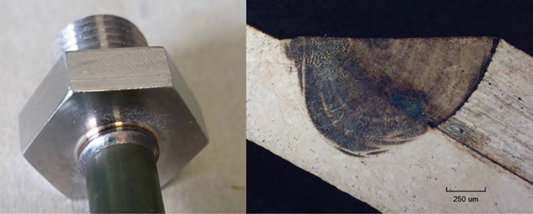 Figura 4. Saldatura laser di tenuta di tubi sottili in acciaio inossidabile (spessore 0.5 mm)