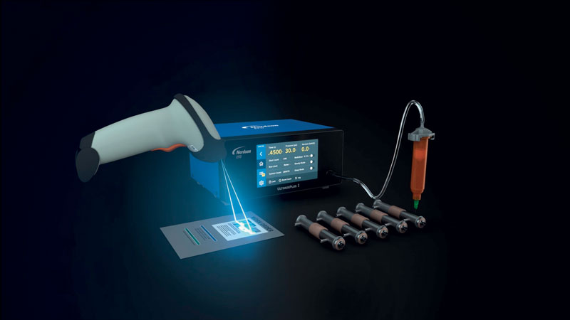 UltimusPlus™’ barcode scanner allows users to switch between dispensing programs to boost productivity. dosatura dei fluidi Taking Benchtop Fluid Dispensing to a New Level of Process Control 2 19