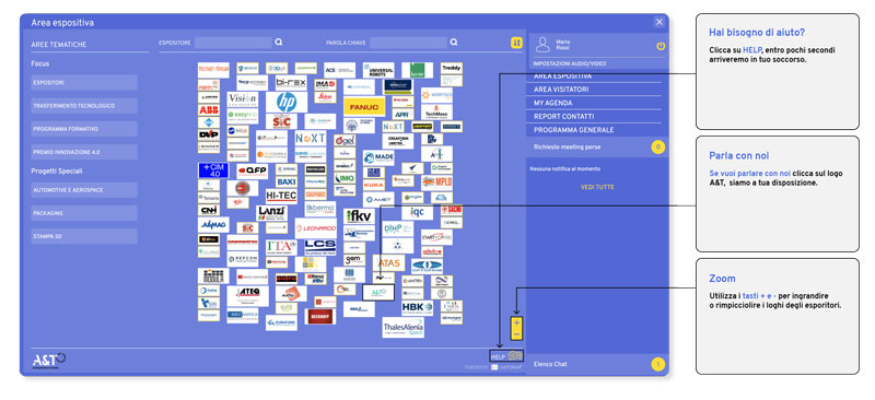 Sarà possibile vistare gli stand virtuale degli espositori, interagendo anche con loro.