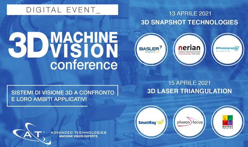 Advanced Technologies, 3D Machine Vision Conference, tecnologie Snapshot, triangolazione laser, Basler, Nerian, Photoneo, Claudio Guido, SmartRay, Photonfocus, Matrox