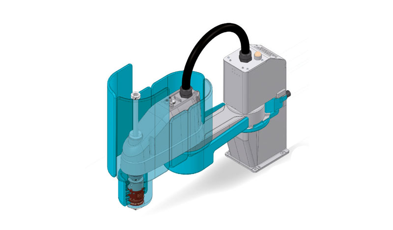 SCARAFLEX è un rivestimento protettivo per i robot SCARA di Epson. collaborazione uomo-robot Soluzione pratica per una collaborazione uomo-robot sicura protezione Scaraflex per robot Epson SCARA 300dpi 75cm