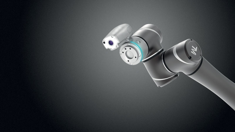 TM cobots have an integrated vision system on board allowing individual barcode reading.