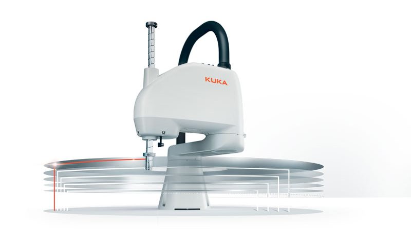 KUKA KR SCARA ha portata fino a 6 kg e una ripetibilità molto fine di 0,2 mm.