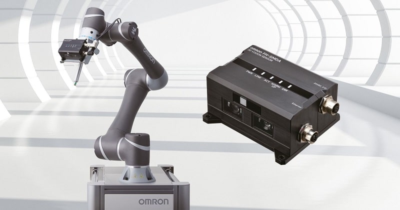 Il sensore di visione 3D serie FH-SMD per bracci robotici presentato da OMRON.