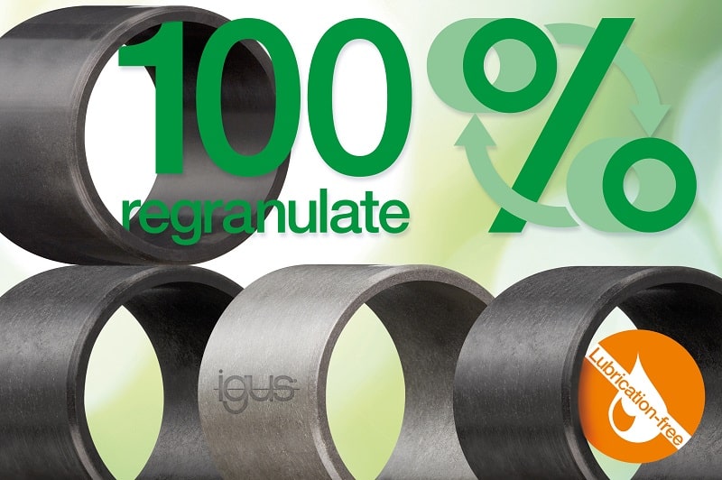 I cuscinetti igus ECO sono realizzati con materiali rigranulati e, come tutti i tribo-polimeri igus, non necessitano di lubrificazione o di manutenzione. (Fonte: igus GmbH)