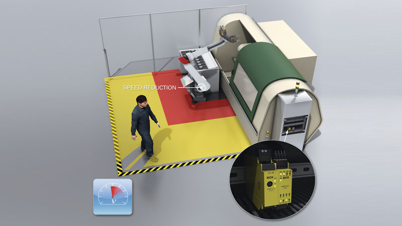 Il sistema di sicurezza sBot Speed adatta la velocità quando le persone si avvicinano.