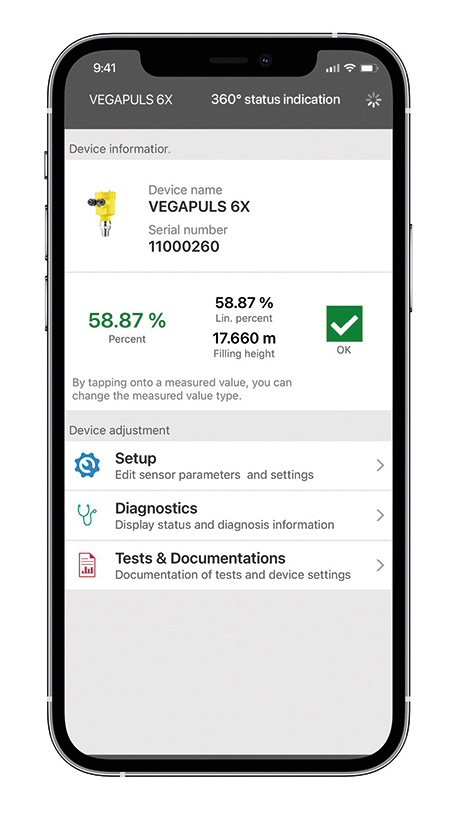 L’app VEGA Tools permette la regolazione wireless di apparecchi VEGA dotati di Bluetooth.