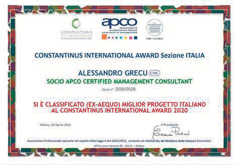 Il certificato del Constantinus International Award 2020 - Sezione Italia. Il certificato del Constantinus International Award 2020 - Sezione Italia.