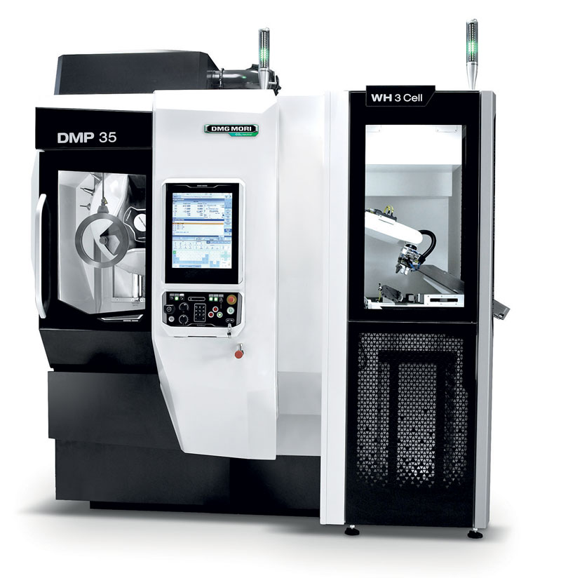 Con solo 1,15 m² di ingombro aggiuntivo, il WH 3 Cell collegato alla macchina DMP 35 è la soluzione di automazione più compatta di DMG MORI.