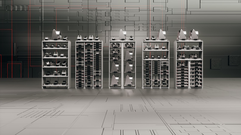Sei moduli scaffale personalizzabili con strategia di deposito intelligente