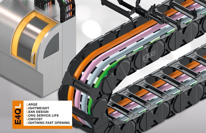 Tra le novità di igus troviamo la catena portacavi E4Q-L.
