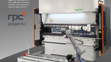RPC Piegatrici presenta la cella HFR (High Flexy Robotic) con il nuovo cobot/robot ABB GOFA per la massima flessibilità nella programmazione essendo sia collaborativo sia industriale con programmazione offline con simulatore di ultima generazione.