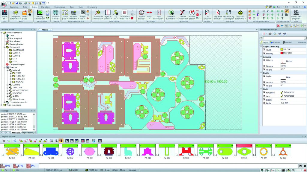 BestNest è il modulo di nesting avanzato integrato in CAMlab che applica algoritmi di ottimizzazione che raggiungono efficienze dell'80-90% del foglio.