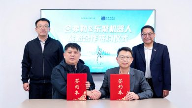 (da sinistra) Zhendong Ke, Vice President di Leju Robotics, Hao Gao, General Manager Central Region di Leju Robotics, Haitian Sun, General Manager di Schaeffler Humanoids (Taicang) Co., Ltd. e Dr. Yilin Zhang, Regional CEO Greater China siglano la partnership. Foto: Schaeffler