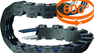 La nuova catena portacavi di igus twisterchain autoportante con angolo di rotazione fino a 600° per applicazioni robotiche.