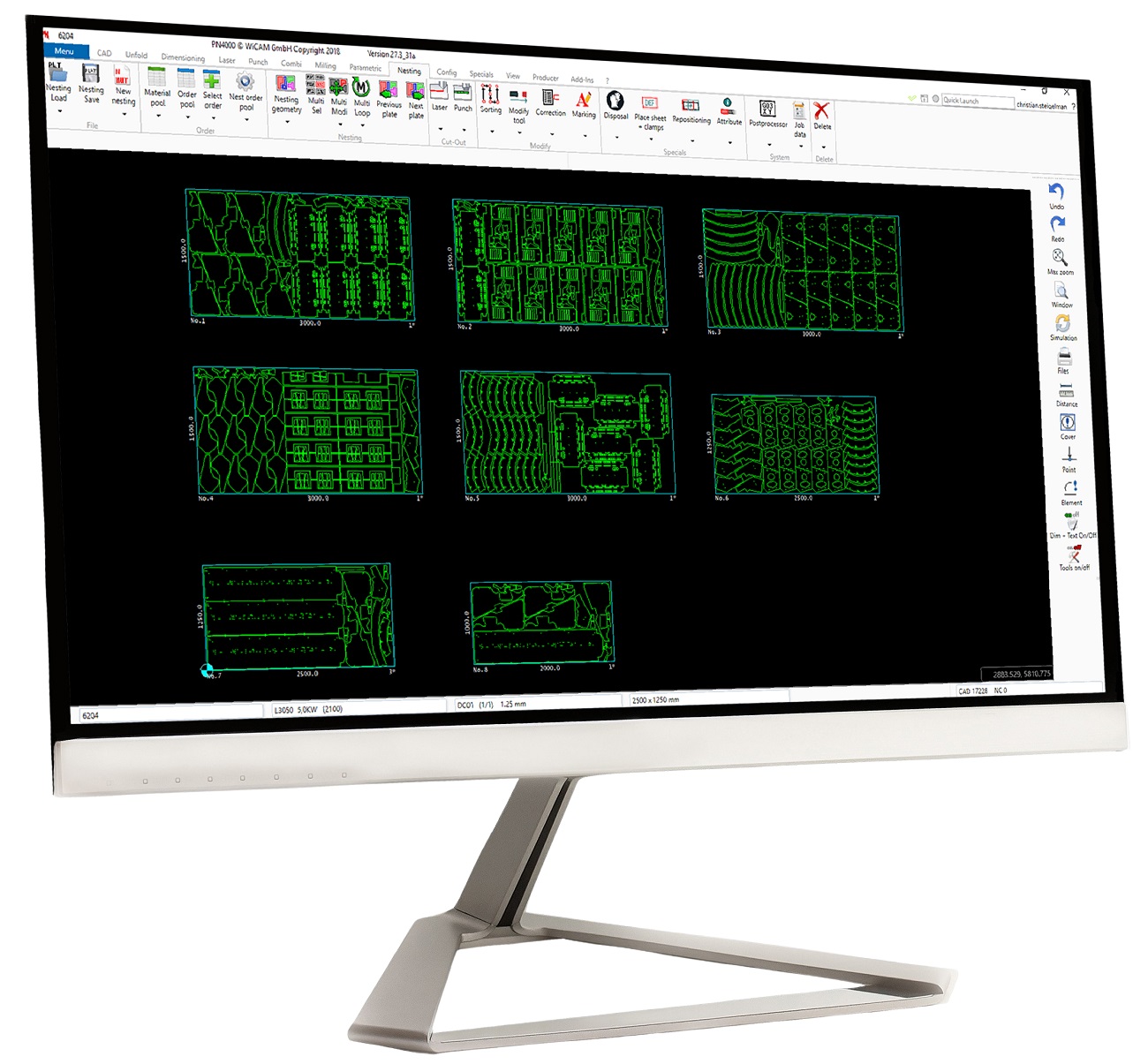 Il modulo Power Nesting consente un elevato sfruttamento del materiale e una pianificazione della produzione efficiente.