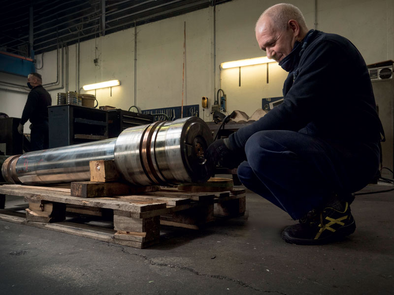 A stage in the machining of a cylinder.
