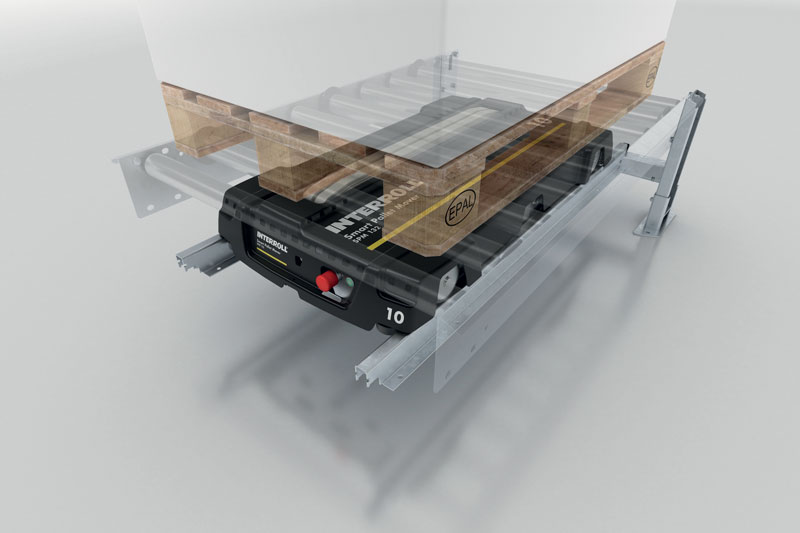 The SPM system is designed to transport, sort and set down boxes or pallets weighing up to 1,000 kilograms.