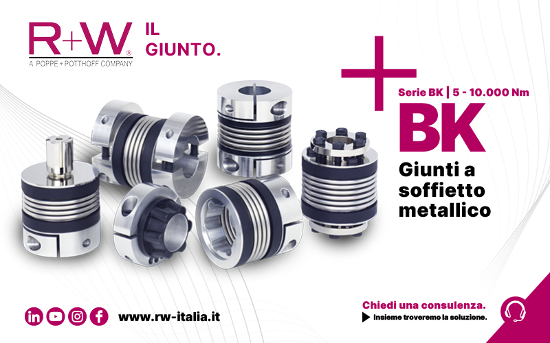 I giunti a soffietto metallico BK di R+W sono progettati per trasferire coppia con precisione elevata