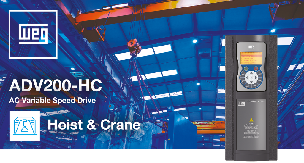 Grazie al PLC integrato nel drive, ADV200-HC di WEG può eseguire direttamente funzioni applicative avanzate senza richiedere necessariamente un controllore esterno dedicato; grazie all’applicazione Hoist&Crane integrata il drive è in grado di eseguire funzionalità di anti-sway, monitorare situazioni di collisione meccanica, controllare il freno in modo da essere certi che al rilascio del freno, la coppia sviluppata dal motore sia sufficiente a tenere fermo il carico.