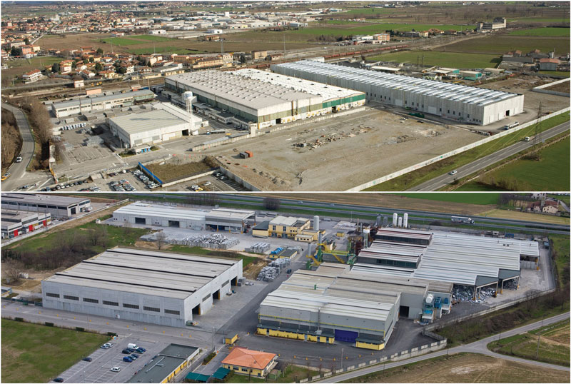 Lo stabilimento Eural di Rovato (sopra) specializzato nell’estrusione e la fonderia di Pontevico (sotto), entrambi in provincia di Brescia.