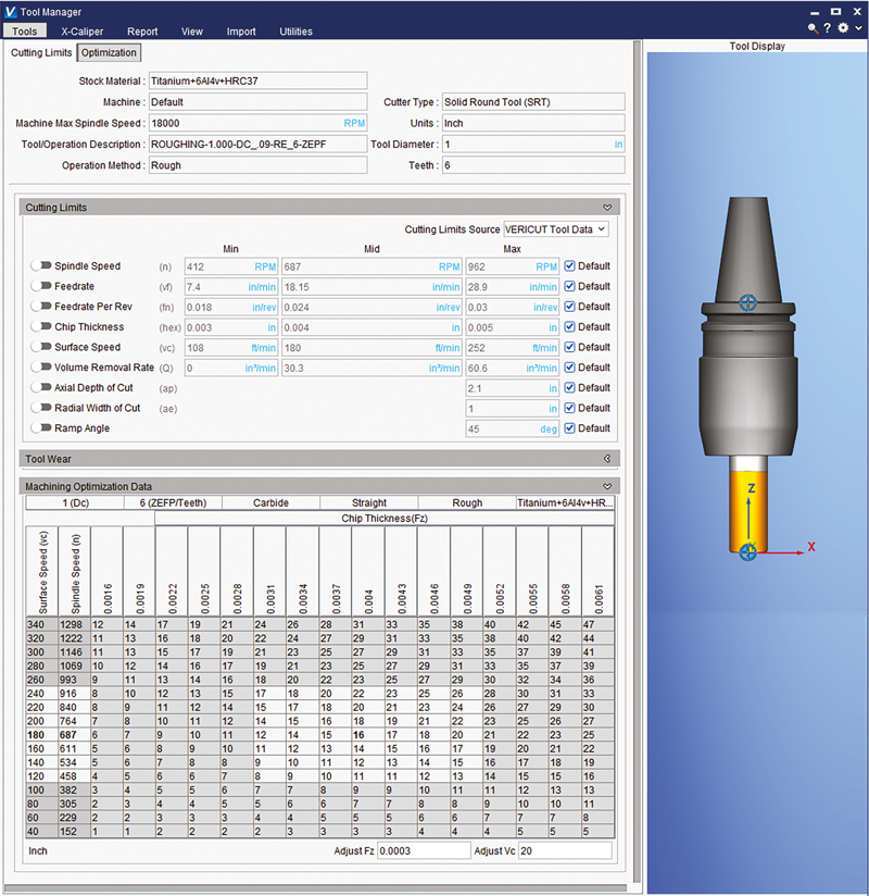 Con Tool Performance Database (TPD) e Machining Optimization Data (MOD) si identificano i valori della velocità del mandrino e dell’avanzamento, per ottimizzare le performance dell’utensile.